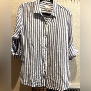 Rails blue & white striped button shirt with peek a boo back
